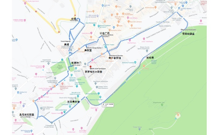 布拉索夫古城区徒步游览线路图 全程:5.1 km