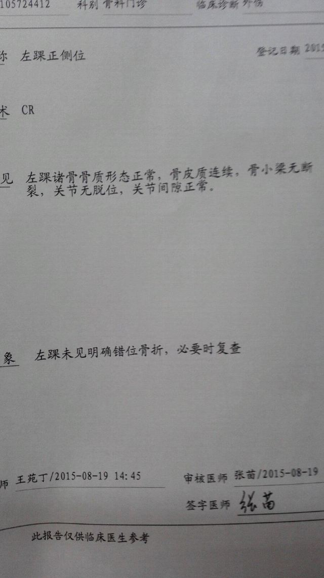 出发之前各种准备仓促,靠谱的去拍了个片子确定崴脚的骨头没有问题.