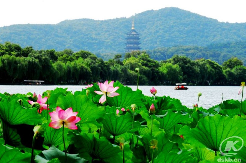 西湖山水包括: 一山,二塔,三岛,三堤,西湖十景,环湖街道