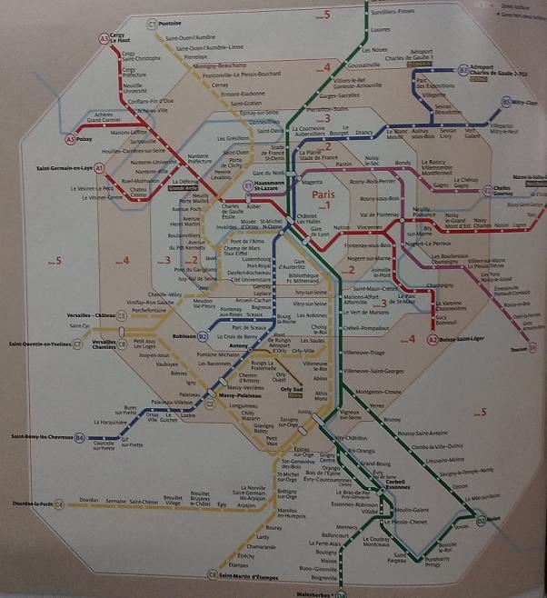 为便于地铁计价,巴黎市从中心开始被划分为5个环形区域,即zone1到zone图片
