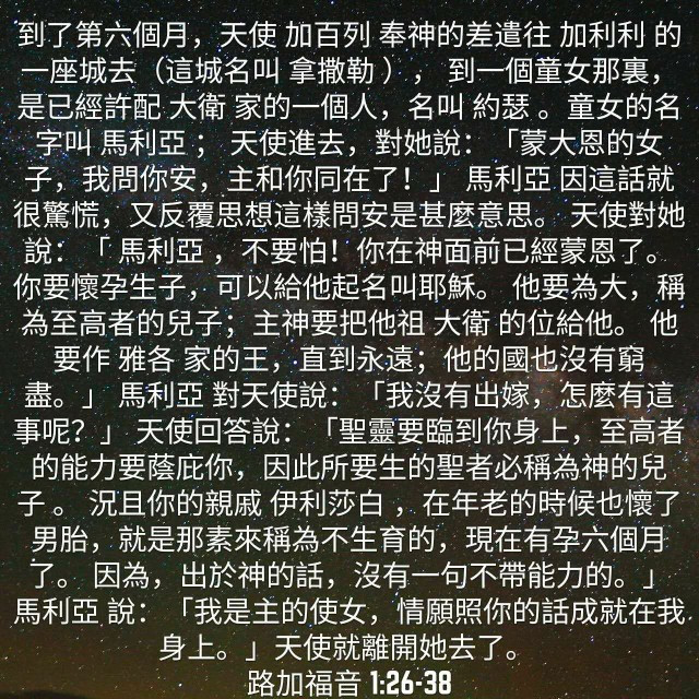 这是预约耶稣降生的圣经段落,出自《路加福音》第一章26╟38节